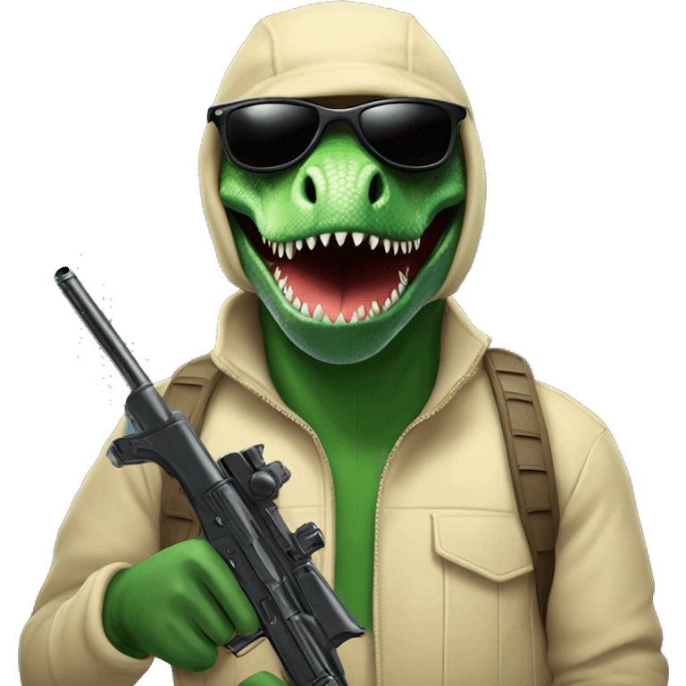 Dinosaur with ski mask and gun in its hand  emoji