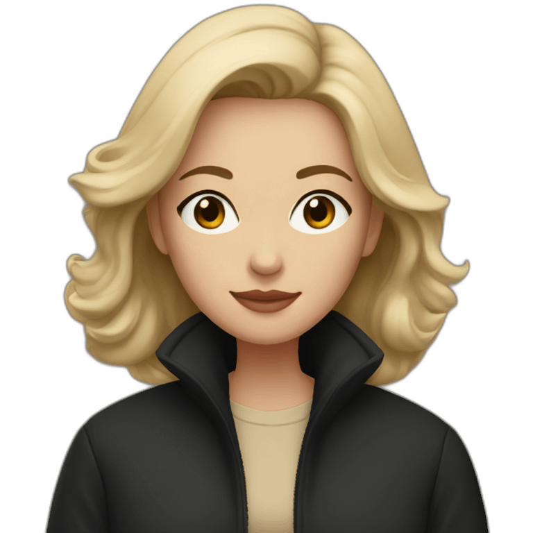 My girlfriend in a black coat and beige sweatshirt emoji