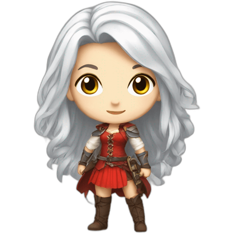 rpg-girl-with-long white-hair and red skirt like chibi emoji