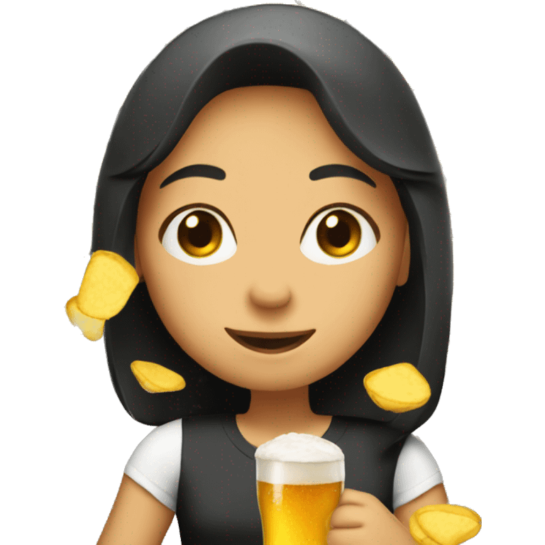 girl with beer and chips emoji