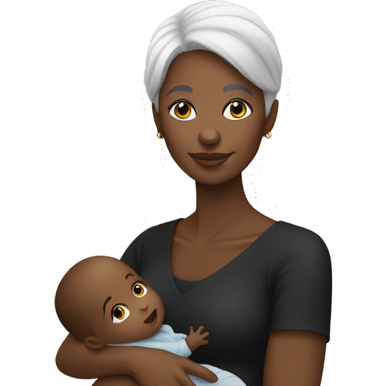 white hair black woman holding a black baby emoji