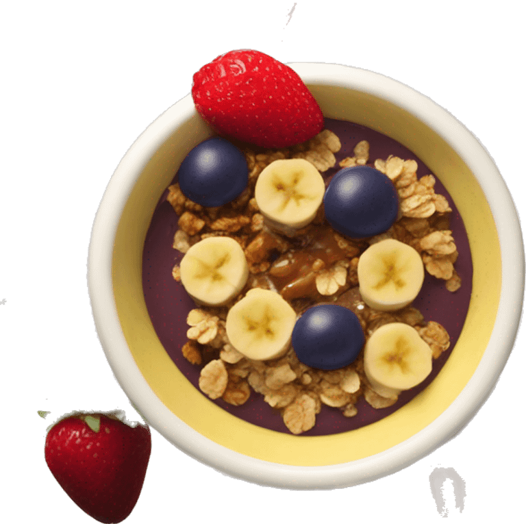 acai in a cup with nutella sauce strawberries bannana and granola emoji