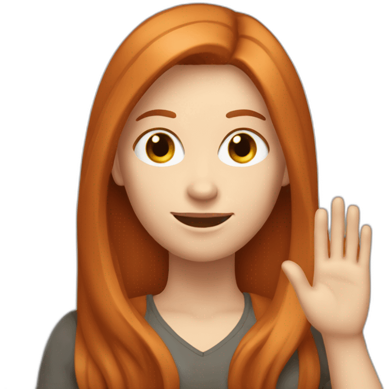 redhead white woman with medium long straight hair, waving emoji