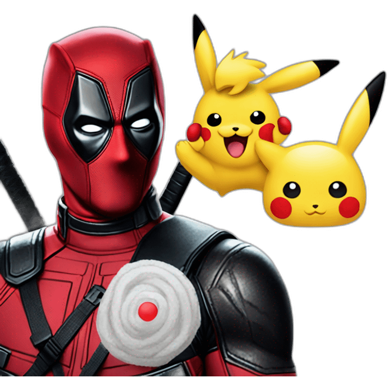 No mask Deadpool, Ryan Reynolds face, pikachu tail and ears emoji