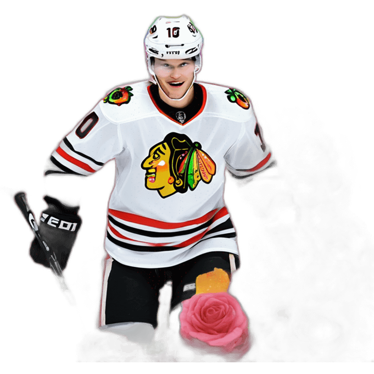 Jonathan Toews inside a rainbow sequin neon crystal with pastel roses emoji