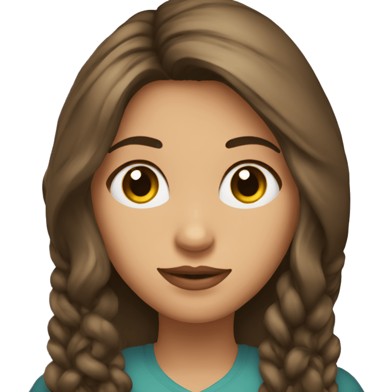 Mujer cabello largo castaño,ojos pequeños, lunar cerca a la boca emoji