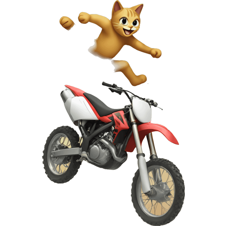 A cat doing a backflip on a dirt bike emoji