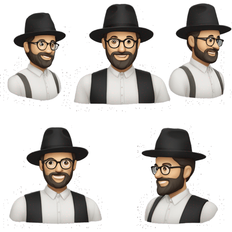 rabbin avec une barbe noir courte, lunettes avec une kippa, une chemise blanche emoji