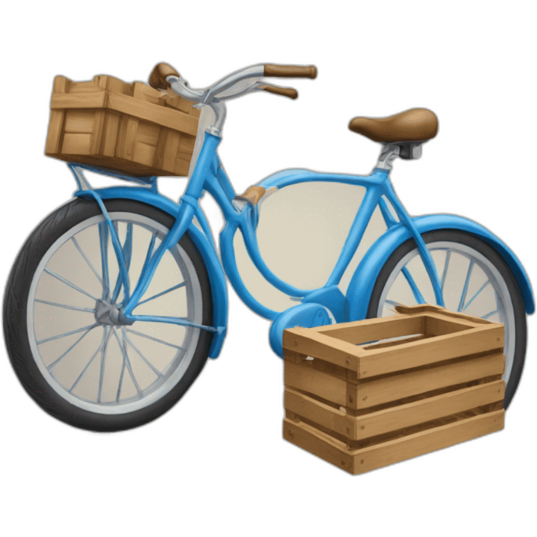 blue bike with wooden crate on rear rack emoji