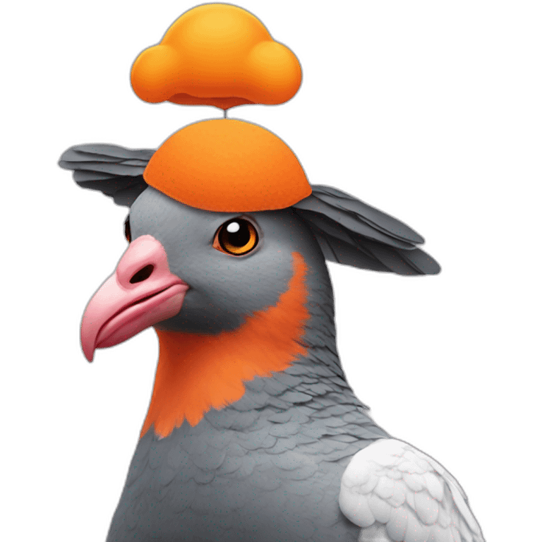 A pigeon on the head of an orange sheep  emoji