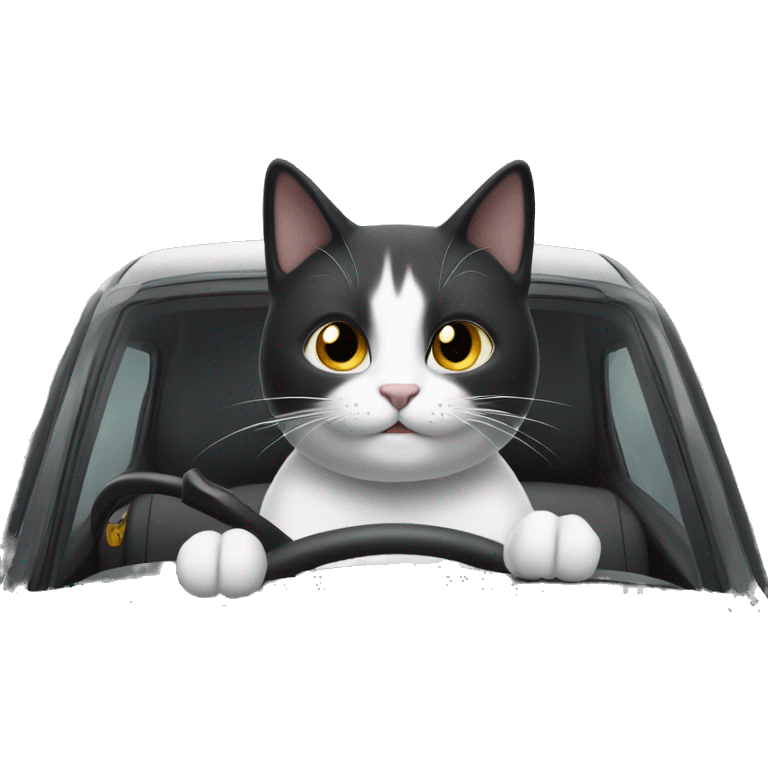 Black and white cat driving  emoji