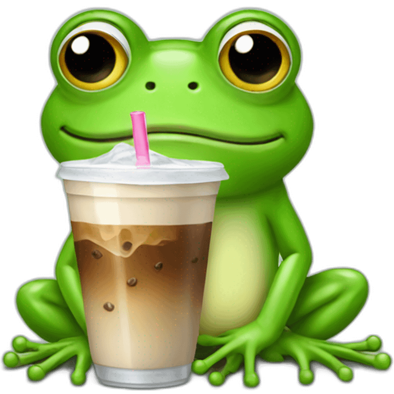 frog drinking iced coffee emoji