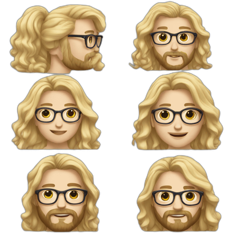 1 girl long blonde wavy hair 2 men with beards and glasses emoji