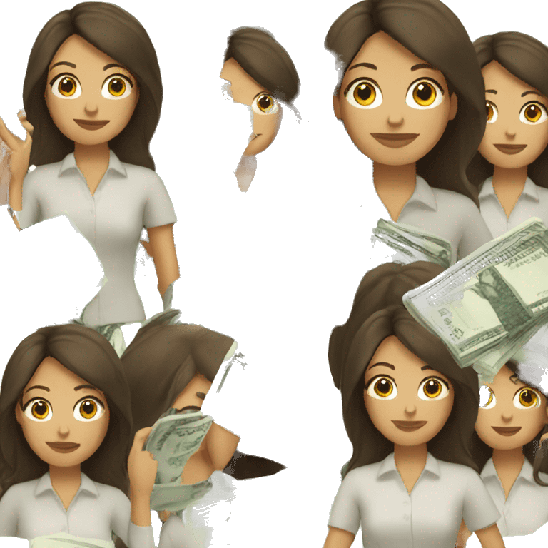 Brunette white woman with money emoji