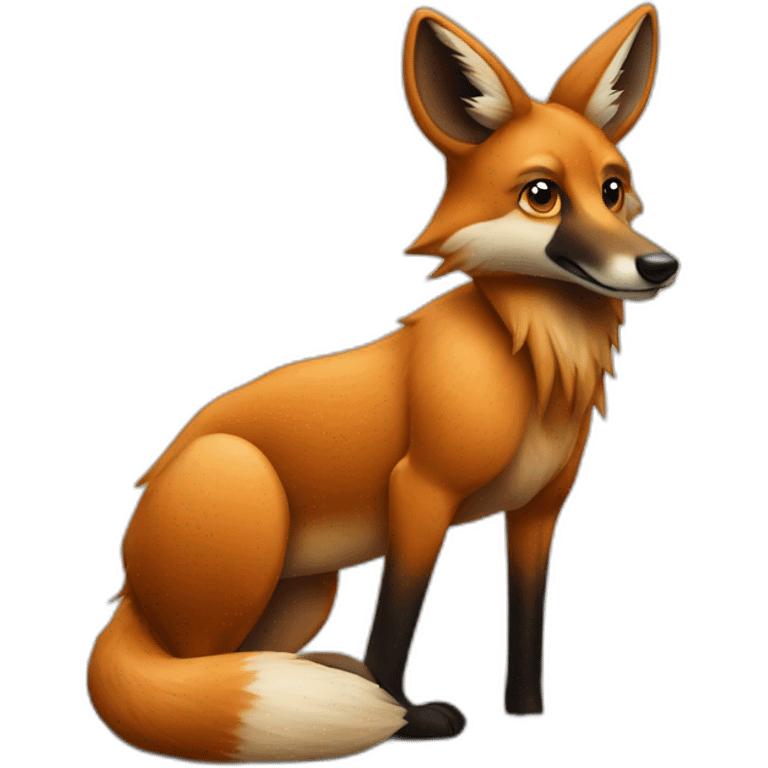 A maned wolf sits in front of his computer. emoji