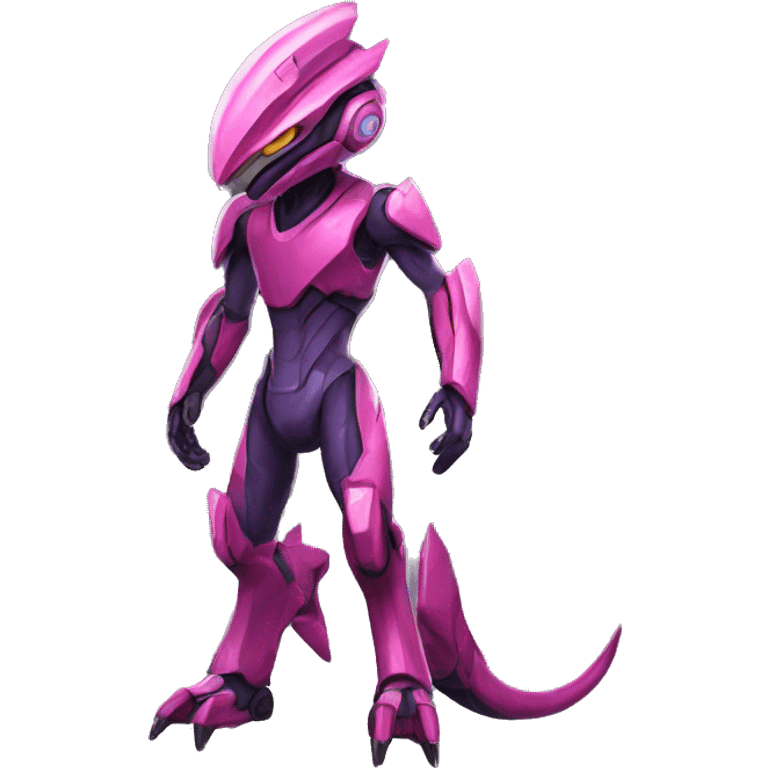 a Genesect-Raptor-Fakémon—hybrid with a futuristic visor-helmet full body emoji