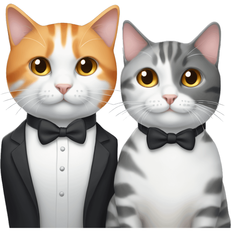 Three cats one tuxedo, one gray tabby, and one orange and white. emoji