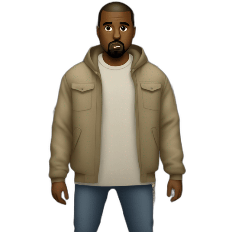 kanye west standing in a croud with a straight face emoji