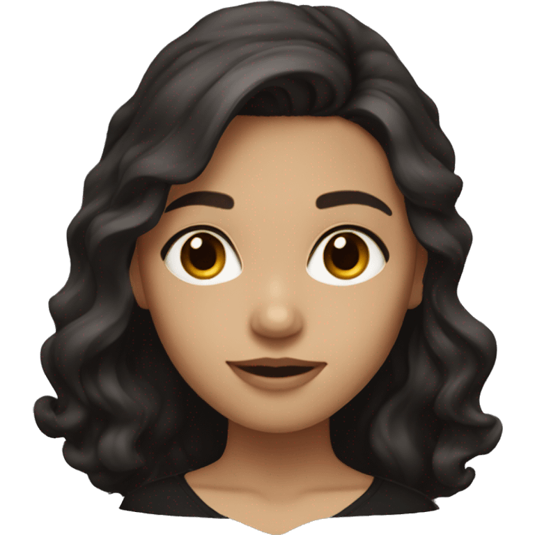 Girl with long wavy dark brown hair, dark brown eyes and black top emoji