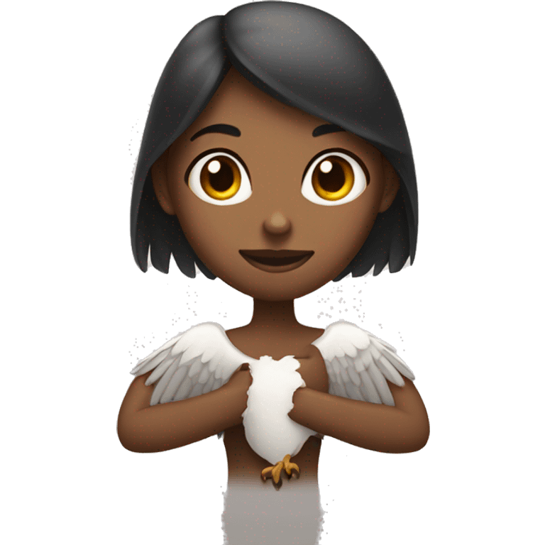 girl in cow face pose with eagle arms emoji