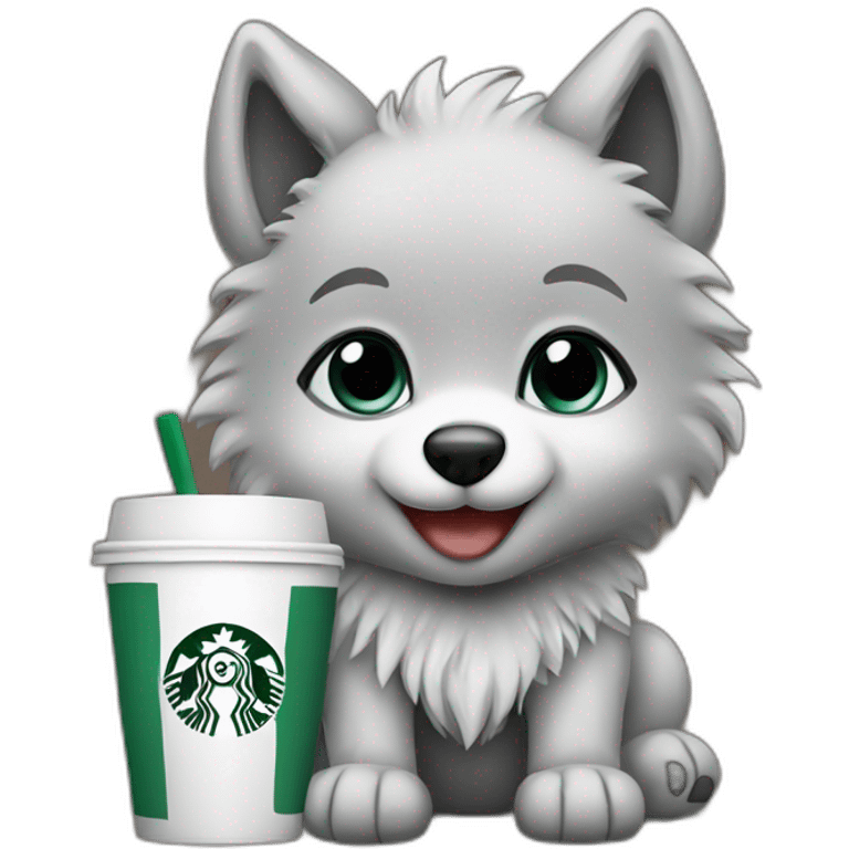 baby wolf with starbucks emoji