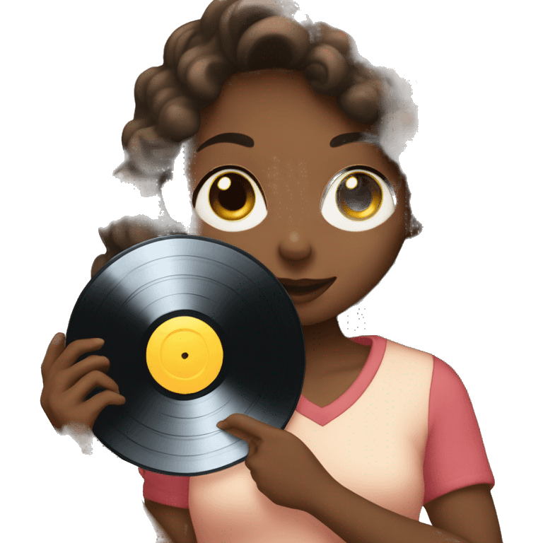 girl holding a vinyl record to put it into her collection emoji