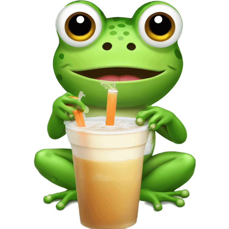 Frog with folwerband drinking boba tea emoji