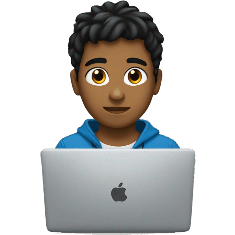 a brown boy with black hair peeking behind from a laptop emoji