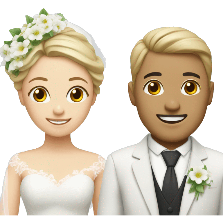 bride and groom with white flowers emoji