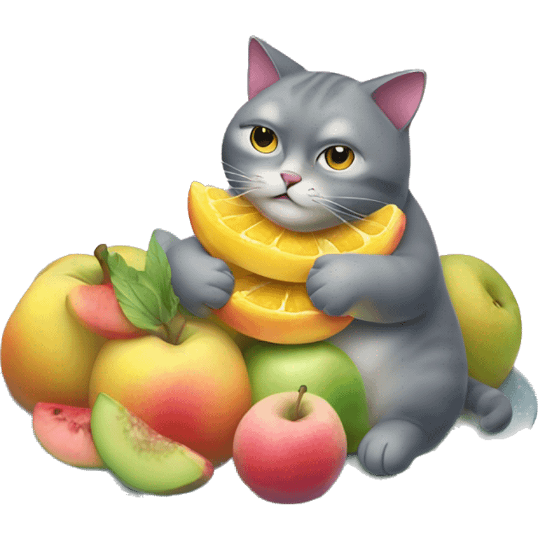 Fat Cat eating a iridescent fruit tray emoji