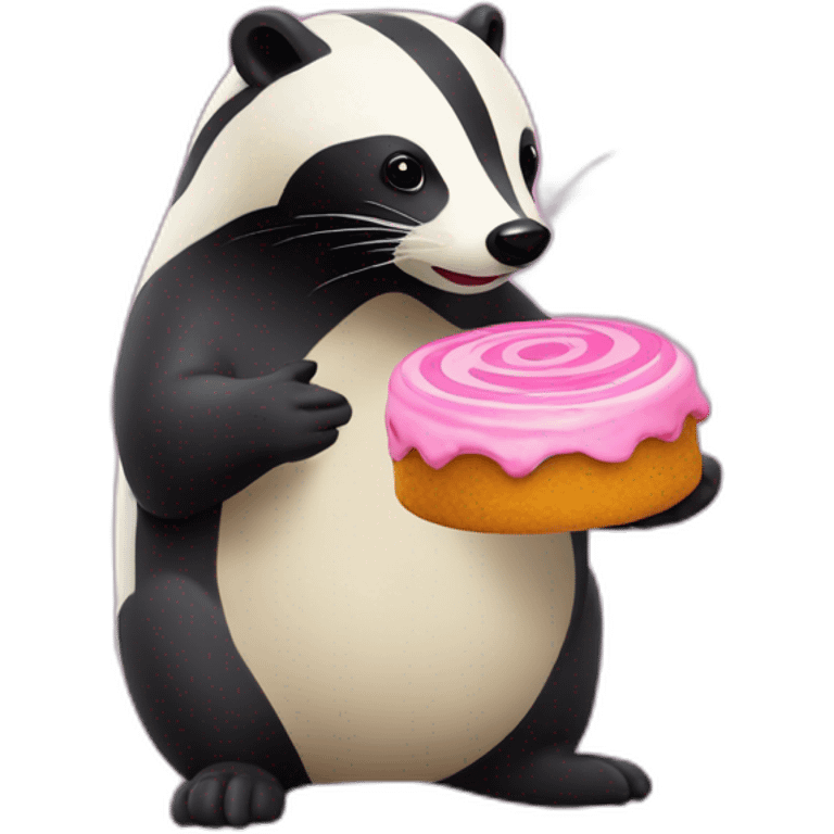 A badger with a Fish Cake with pink Swirl emoji