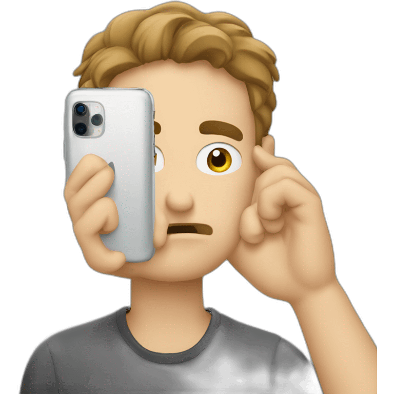 exasperated person holding a phone vertically in front of their face with one hand, closeup emoji