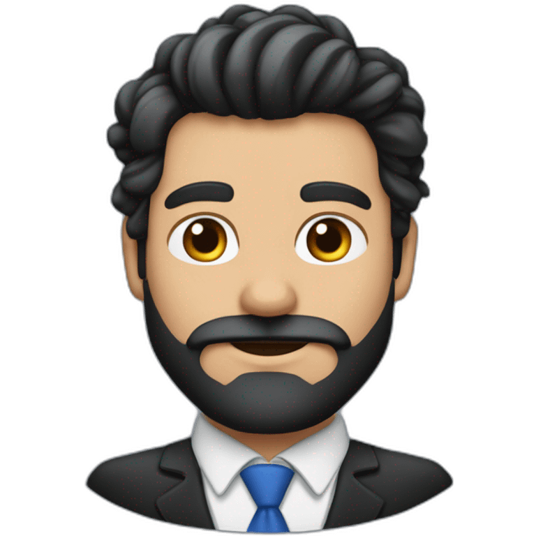 Hombre con cabello y barba negro con traje azul marino cruzado de grazos emoji