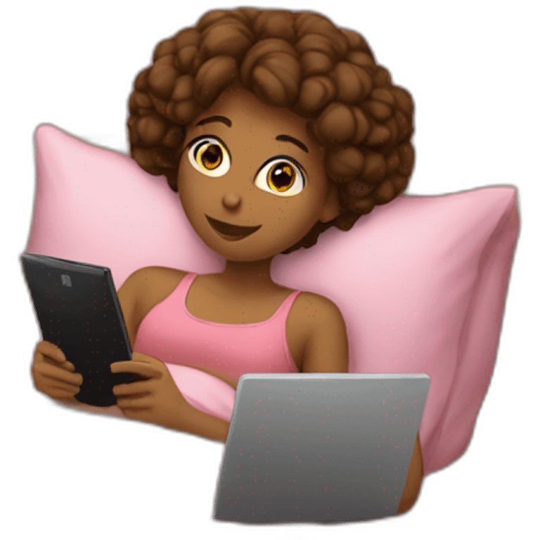 Girl chilling in her bed on her mobile pc emoji