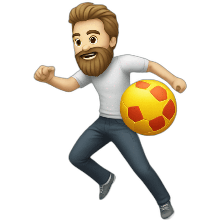 man with beard kicking virus as ball emoji