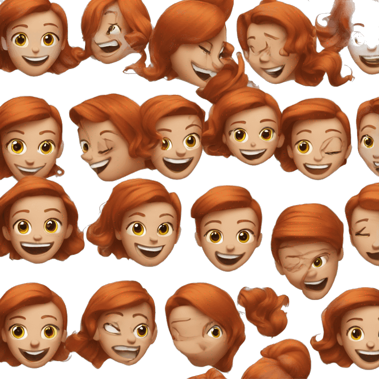 redhead girl with Dyson hairdo laughs emoji