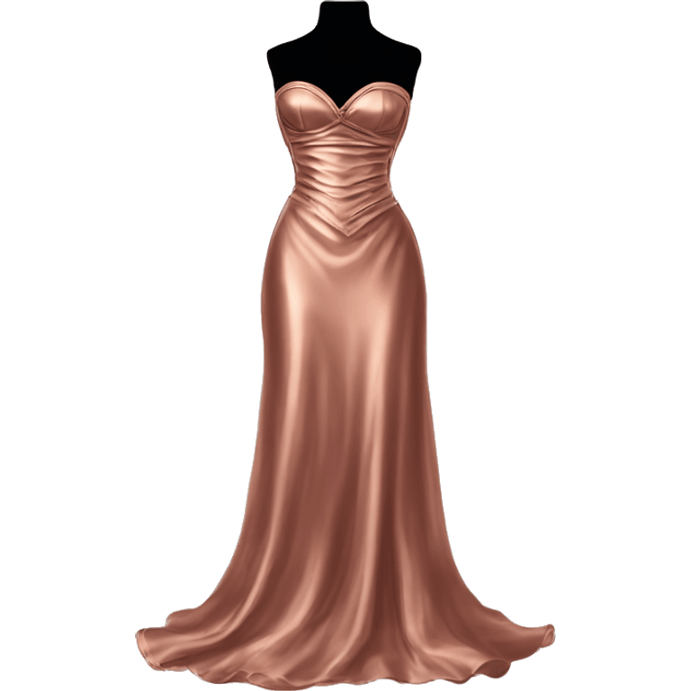 Realistic rose gold silk maxi dress isolated with a tight corset. No person, just a dress emoji