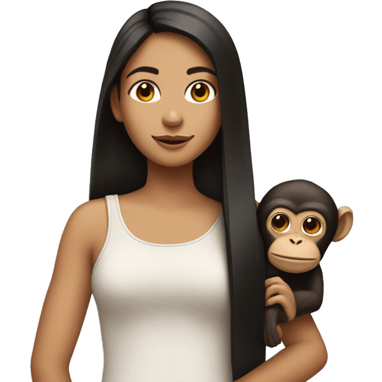 girl with dark long straight hair with monkey on her shoulder  emoji