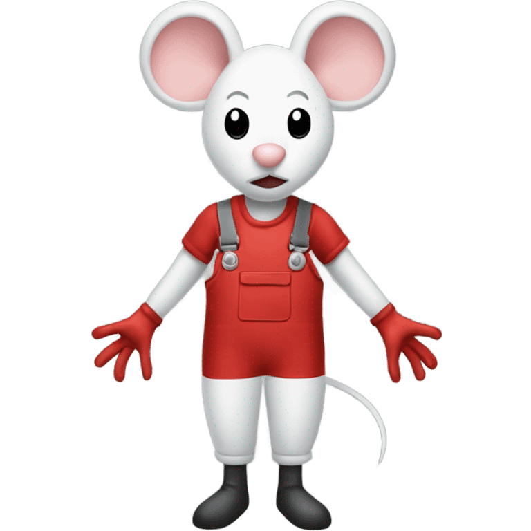 Mouse man in red overalls and white gloves with dual macuahitils emoji