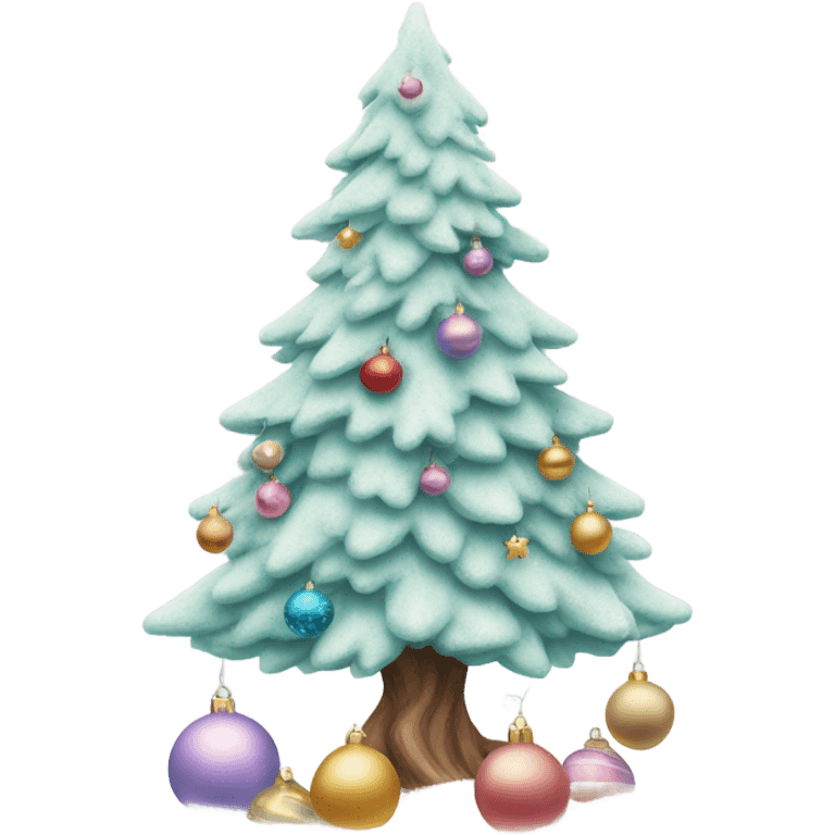 Pastel Christmas tree with ornaments and snow  emoji