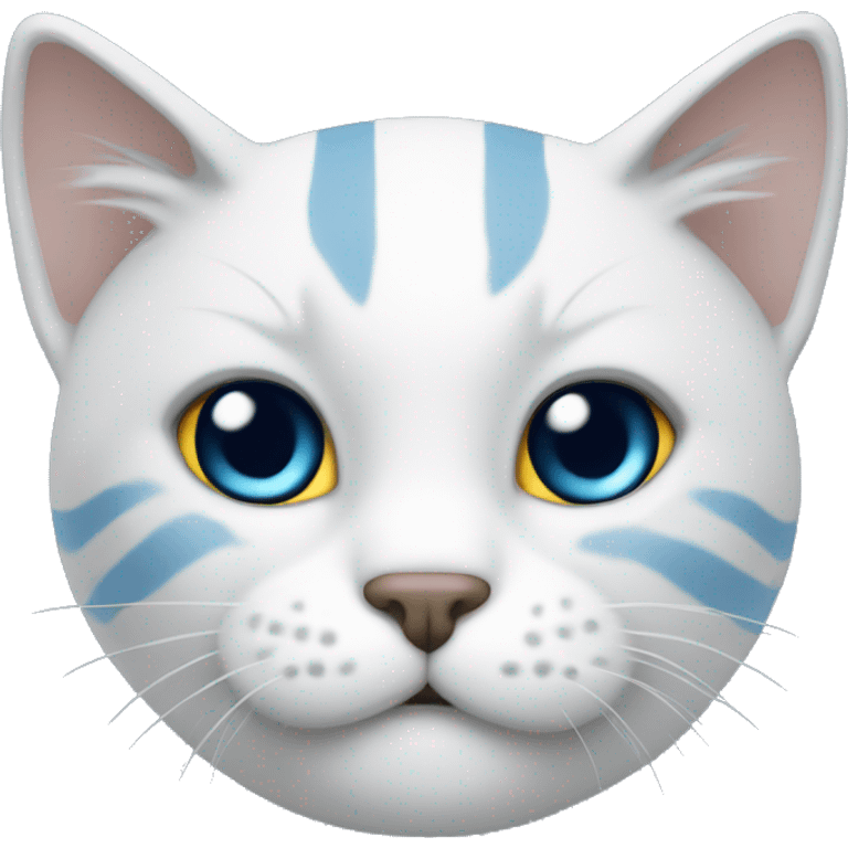 Un gato blanco y gris con lazo azul emoji