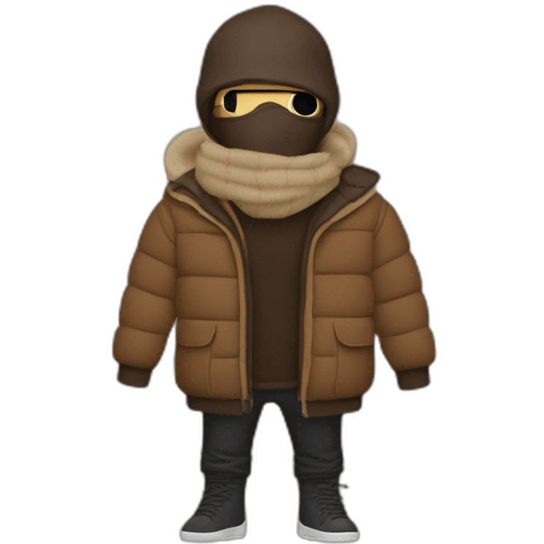 guy with a tan bear balaclava with and  brown puffer jacket  emoji