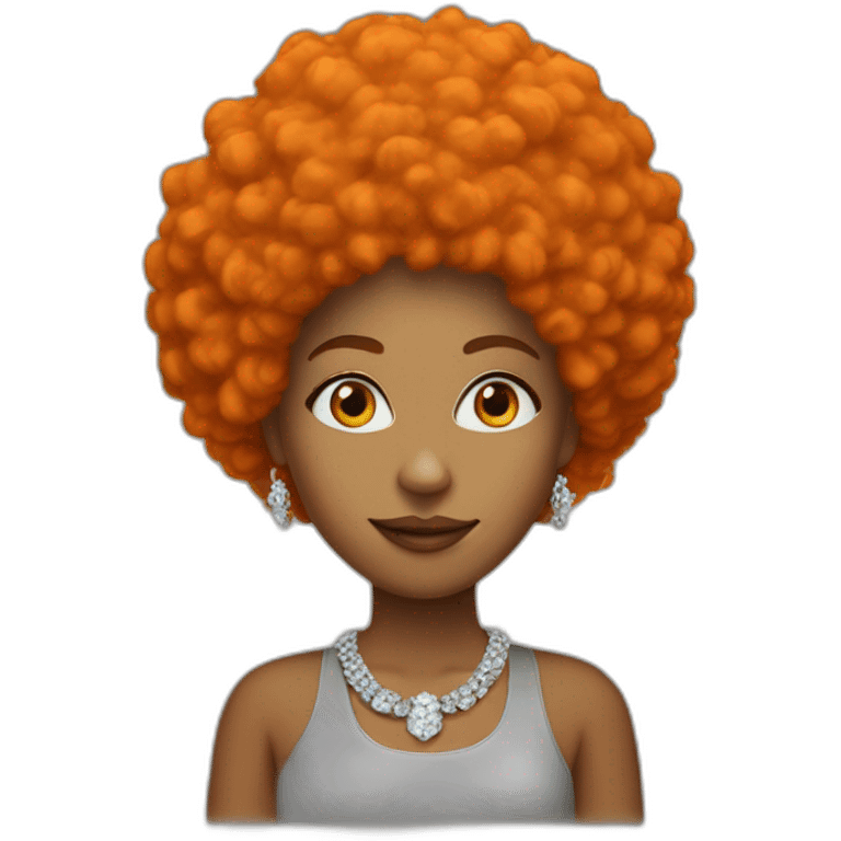 one woman with orange afro and diamond chain emoji