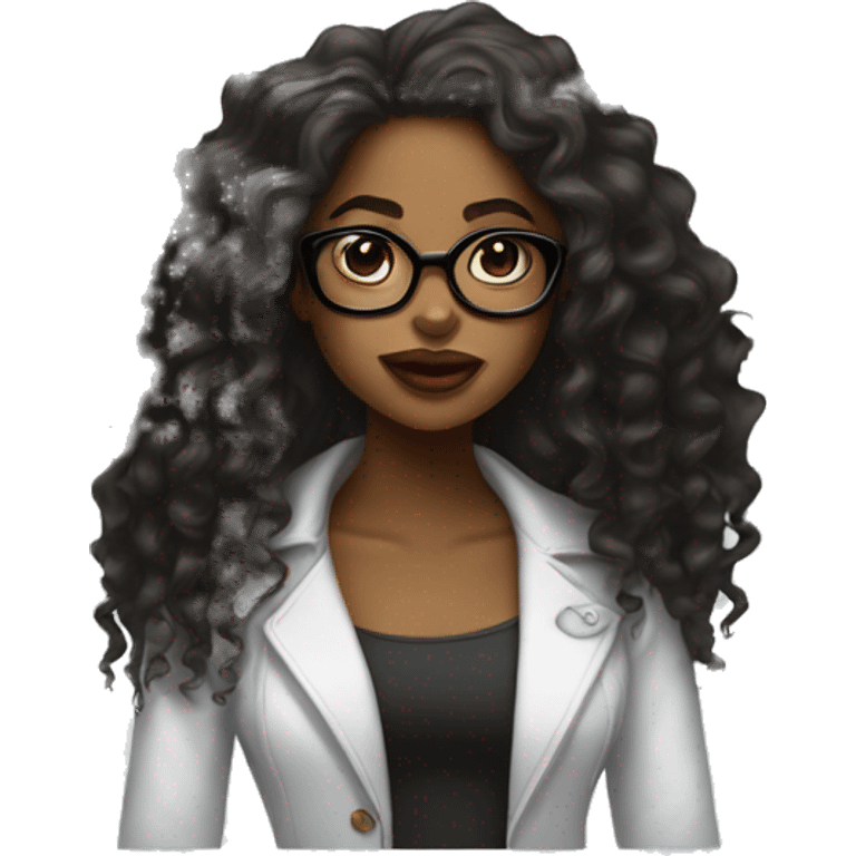 black girl with long curly hair,  white glasses and big lips emoji