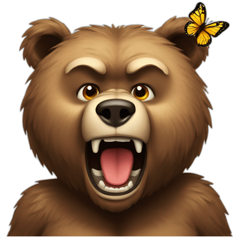 A angry bear with a butterfly emoji