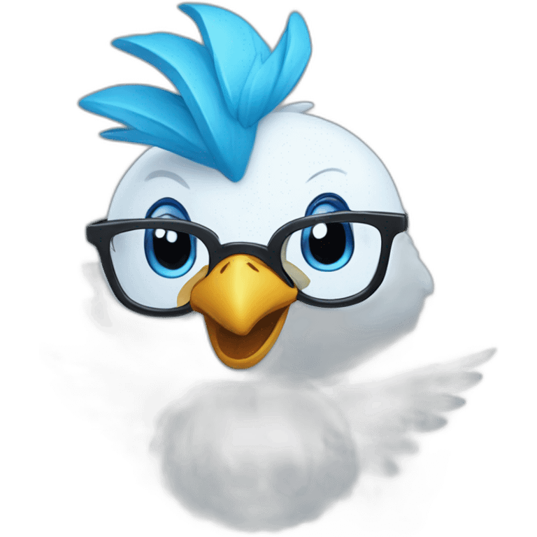 Crazy funny Articuno head with human white teeth and beautiful smile wearing glasses and hat emoji