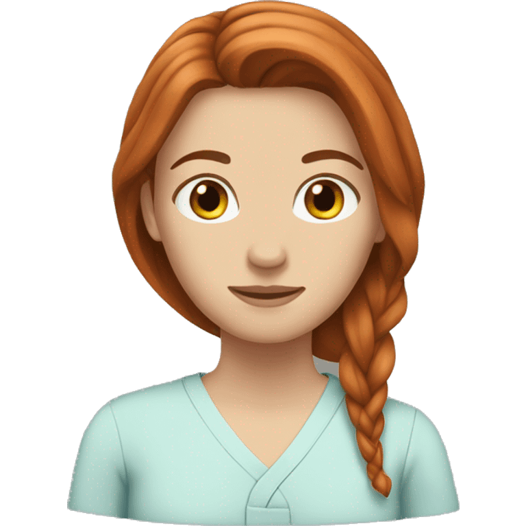 white girl. long auburn hair. Scrubs.  emoji