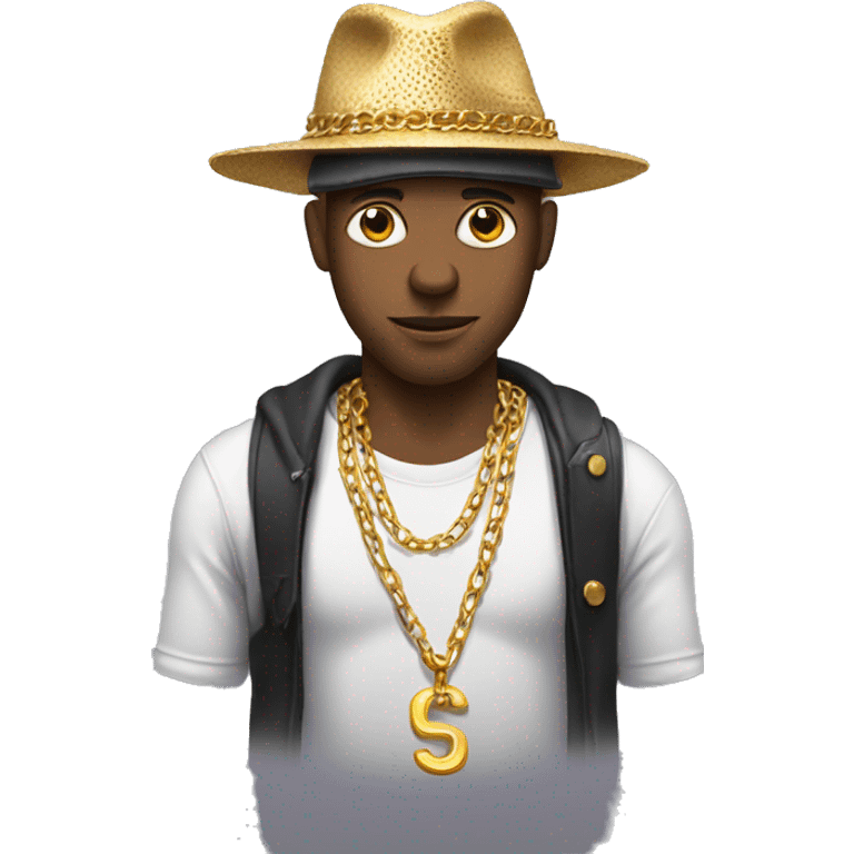 Guy with a strange hat, smart shirt and a chain like he was a rapper  emoji