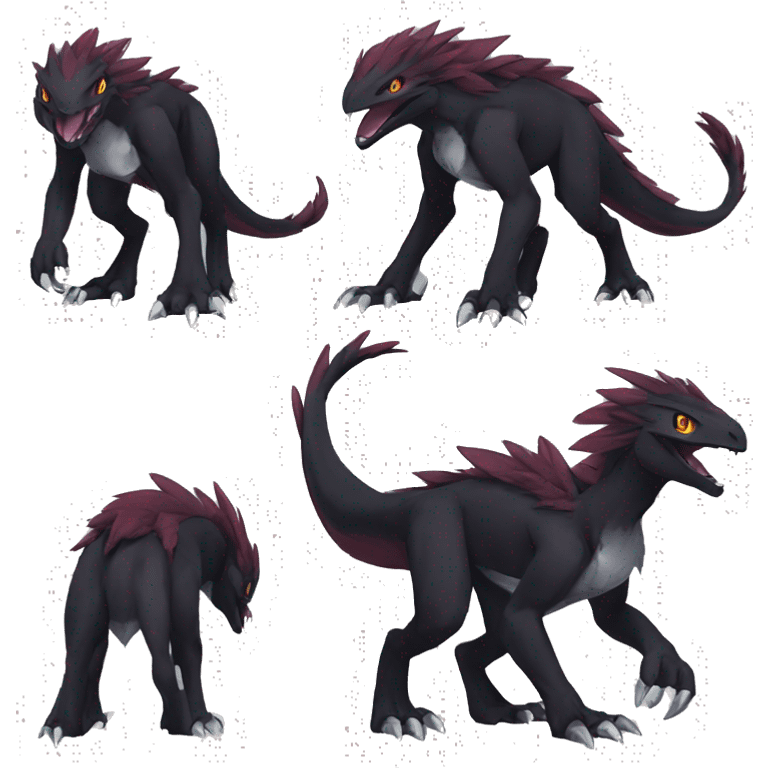  Cool Edgy Cute Black Digimon-Fakemon-Raptor-Reptile with maroon-colored mane full body emoji