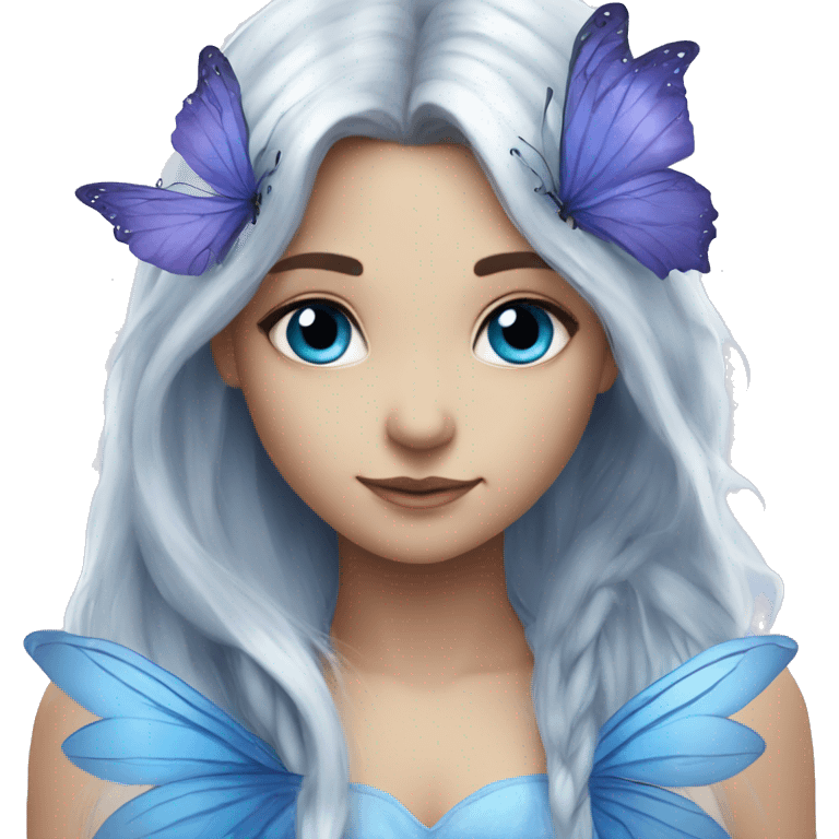 Beautiful, blue flower, fairy, blue, silver, purple, long hair, big wings emoji